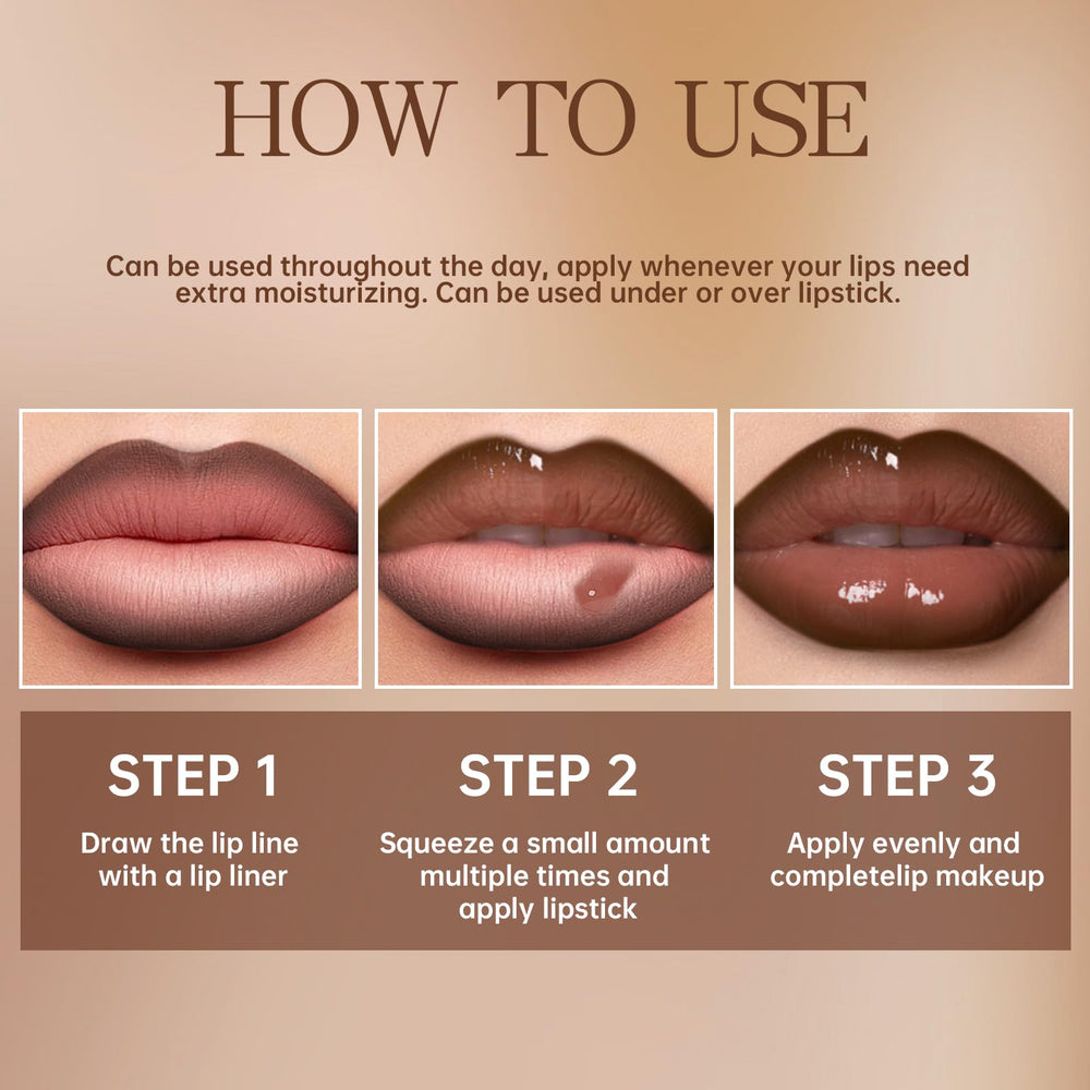HOSAILY lifestyle image of woman wearing nude gloss for hydrated everyday look