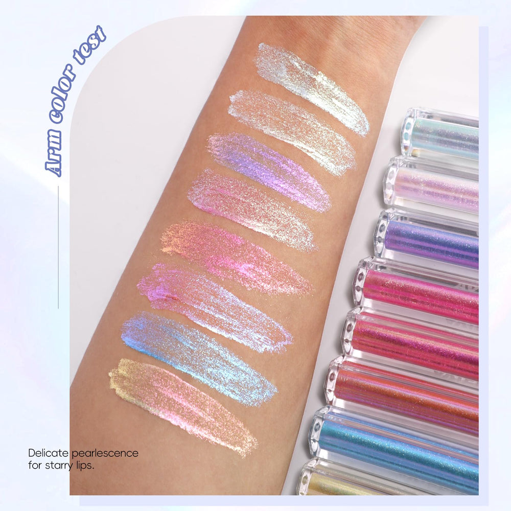 HOSAILY lip swatch on model demonstrating chameleon sparkle for stage looks