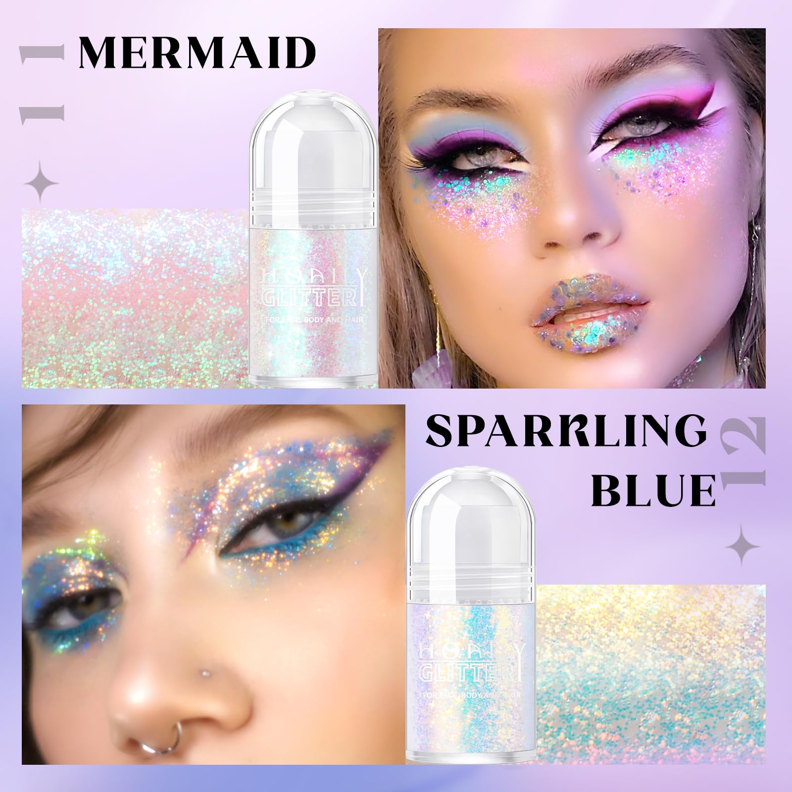 HOSAILY Mermaid glitter gel texture close-up showing holographic sparkles