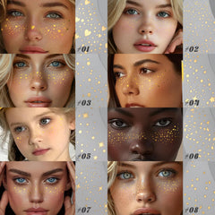HOSAILY model wearing glitter freckles at festival showcasing long-lasting glam