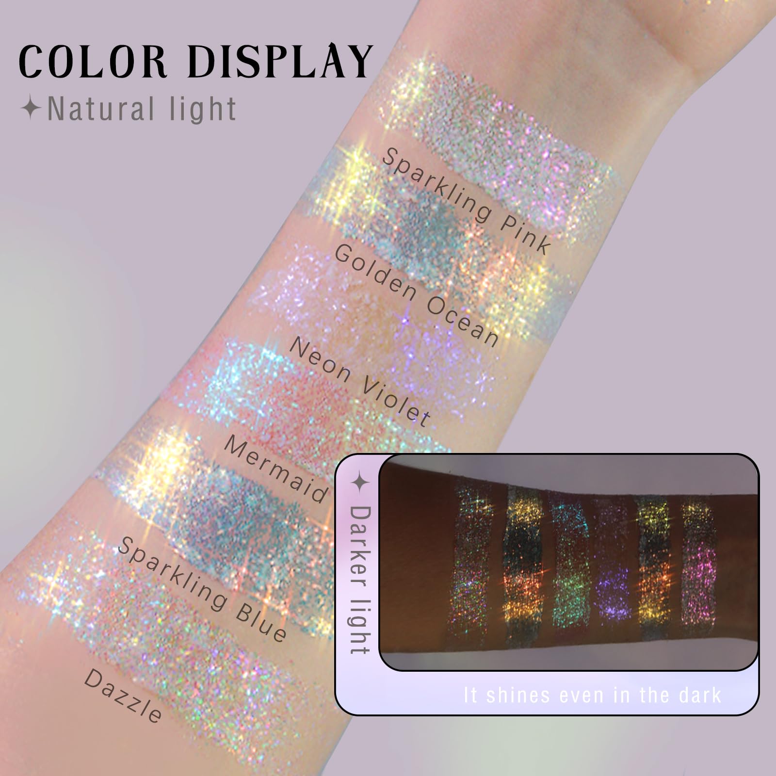 HOSAILY Neon Violet glitter reflecting LED light with vivid color-shift benefit