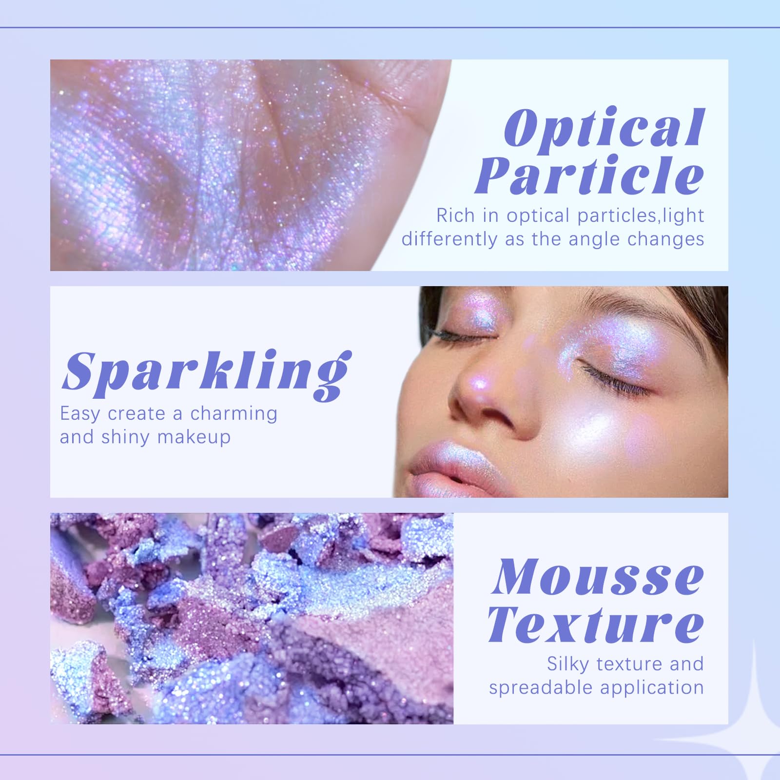 HOSAILY open palette top view revealing purple-blue iridescent pans for multi-use highlight