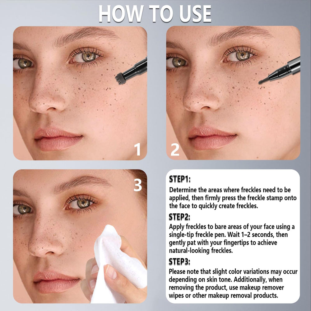 HOSAILY applying freckle stamp on cheek for fast sunkissed makeup