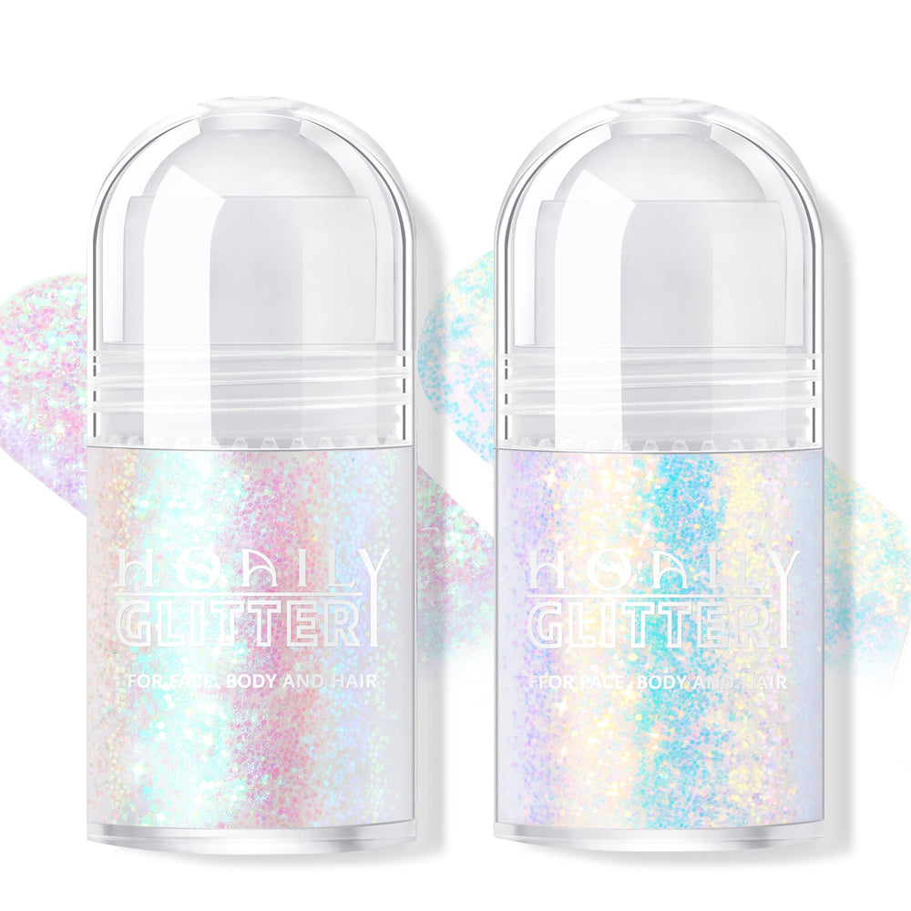 HOSAILY roll-on front packaging showing both glitter gel bottles and shades