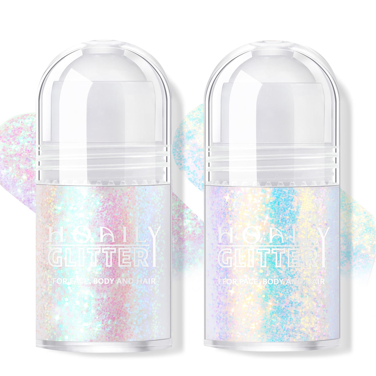 HOSAILY roll-on front packaging showing both glitter gel bottles and shades