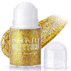 HOSAILY roll-on front view showing label and gold holographic glitter benefit