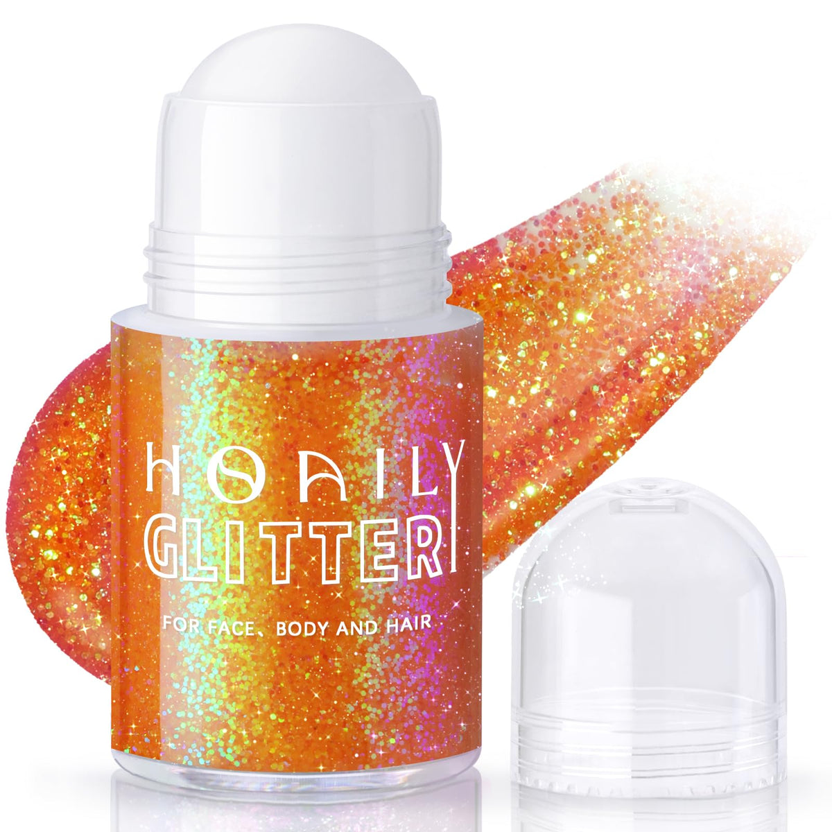 HOSAILY roll-on front view showing compact glitter bottle and label benefit easy application