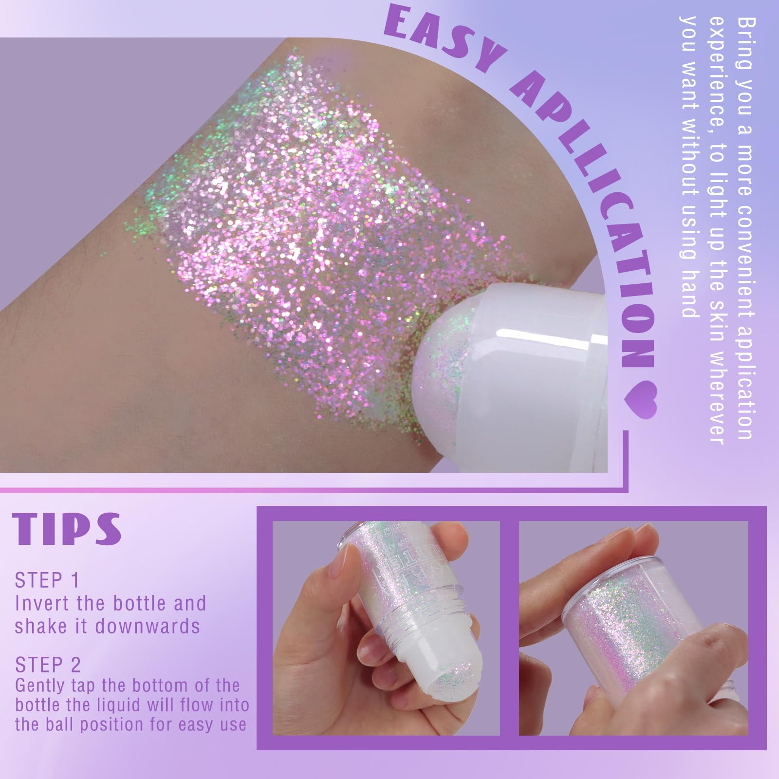 HOSAILY rollerball applicator detail showing smooth glide benefit: mess-free application