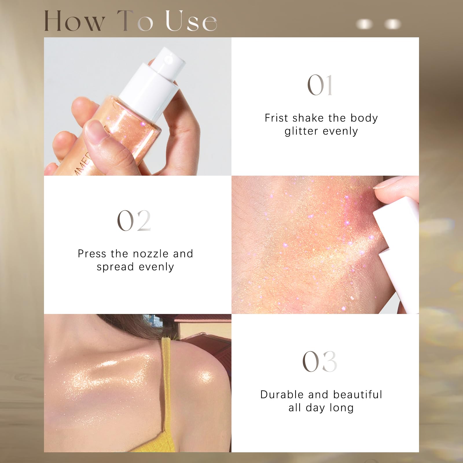 HOSAILY rose gold shimmer on collarbone highlighting instant glow
