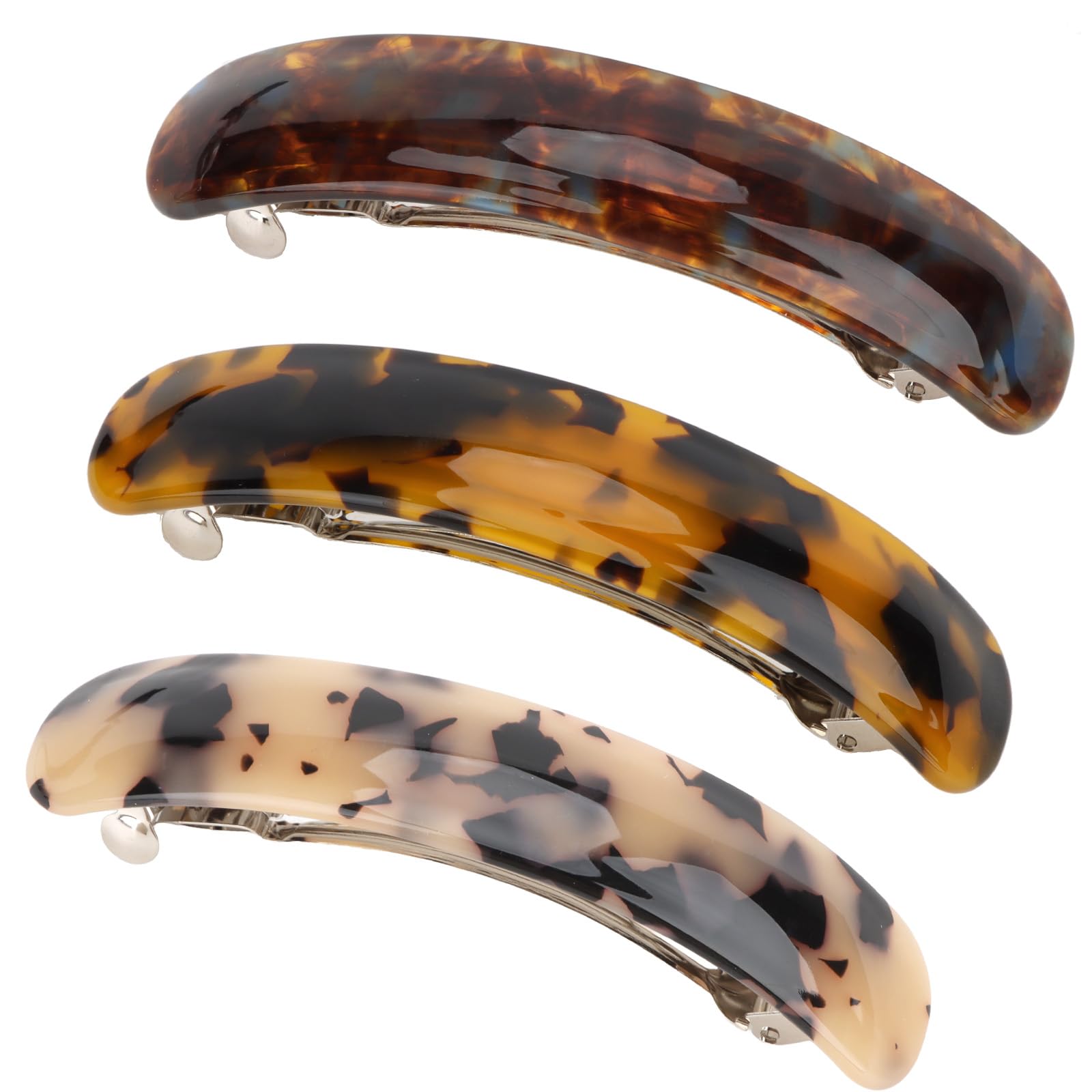 Hotalisona front view of three tortoise barrettes showcasing style and polish