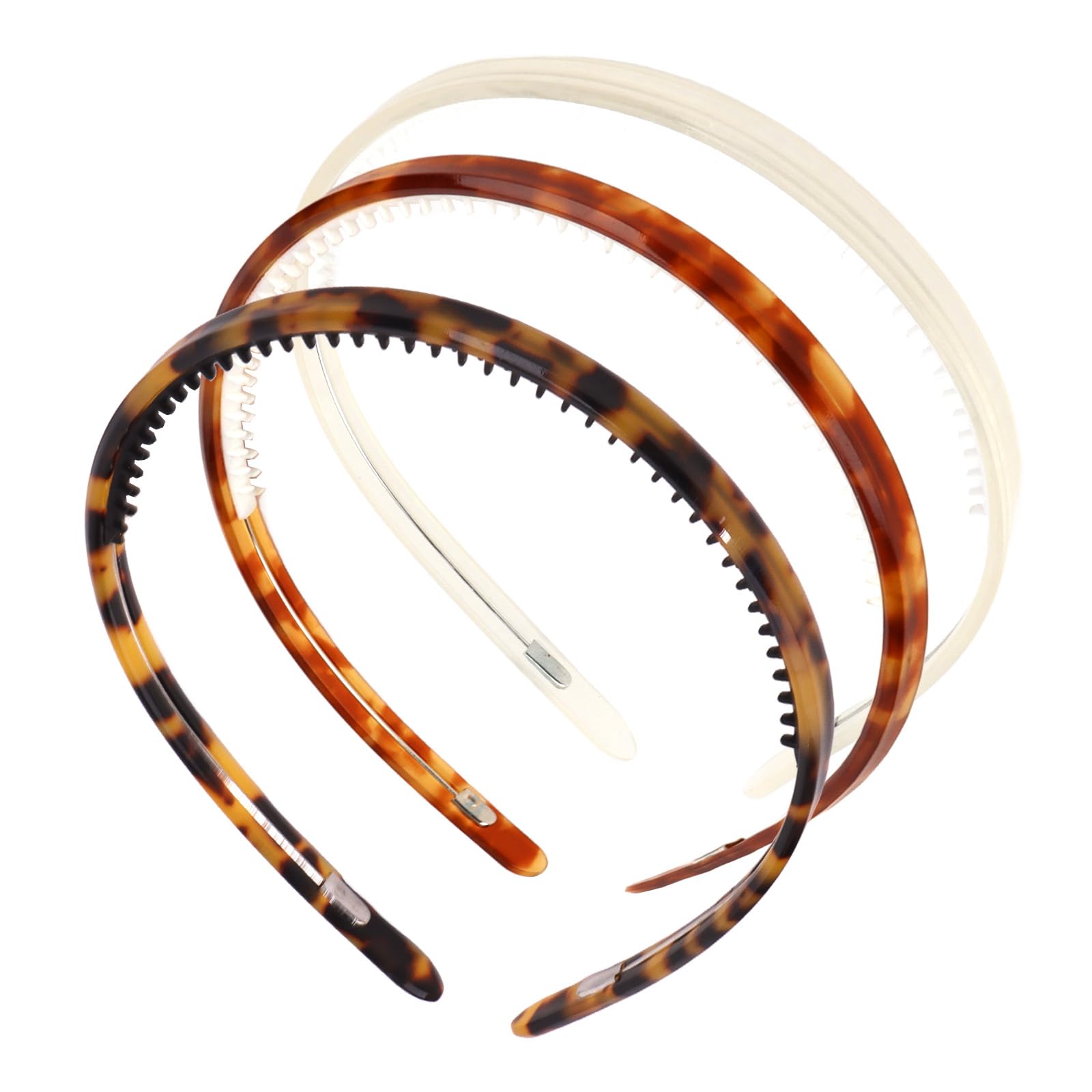 Hotalisona front view showing three tortoise shell headbands neatly packaged and wearable benefit
