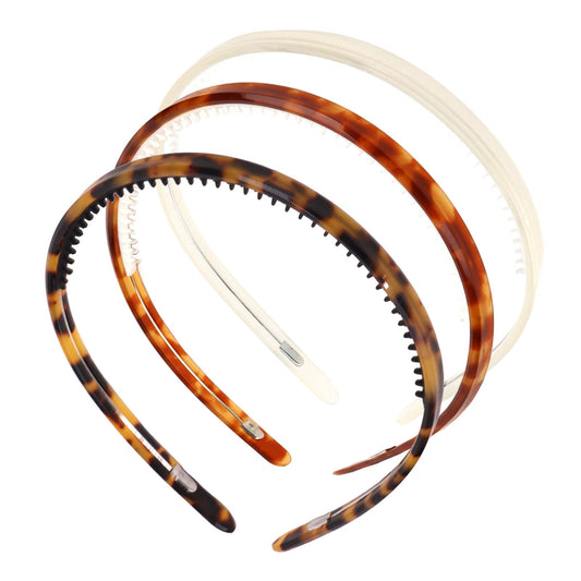 Hotalisona front view showing three tortoise shell headbands neatly packaged and wearable benefit