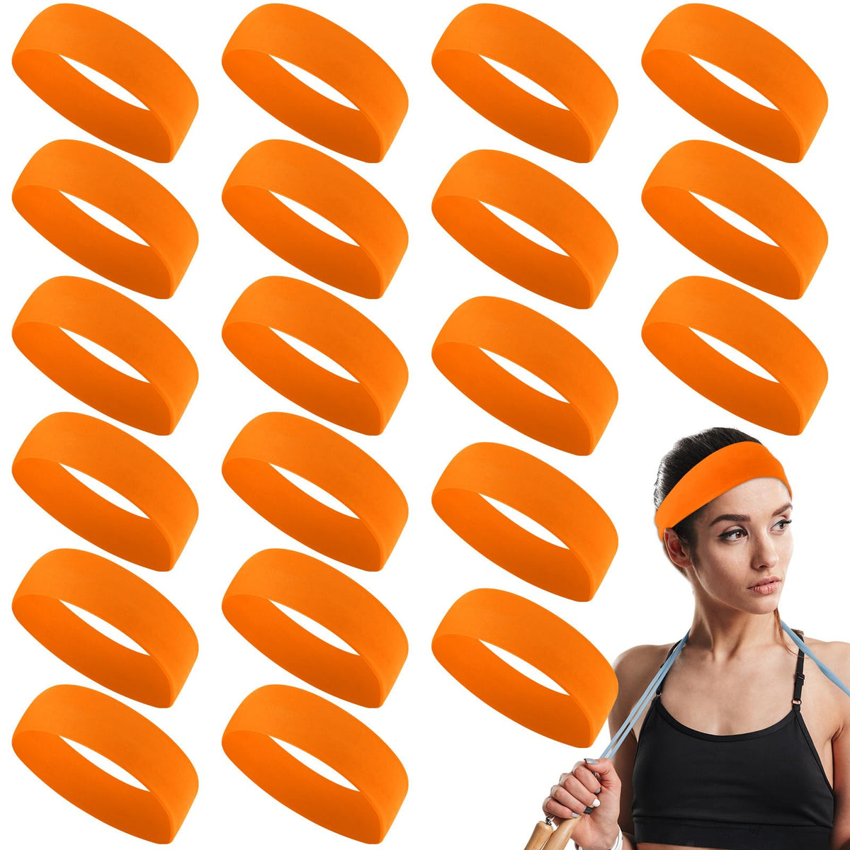 Hotop front view of 20 orange headbands showing vibrant color and bulk value