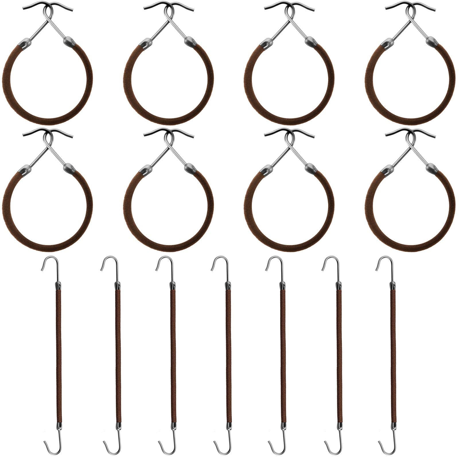 Hotop front pack showing 15 brown elastic hook hair ties and neat presentation