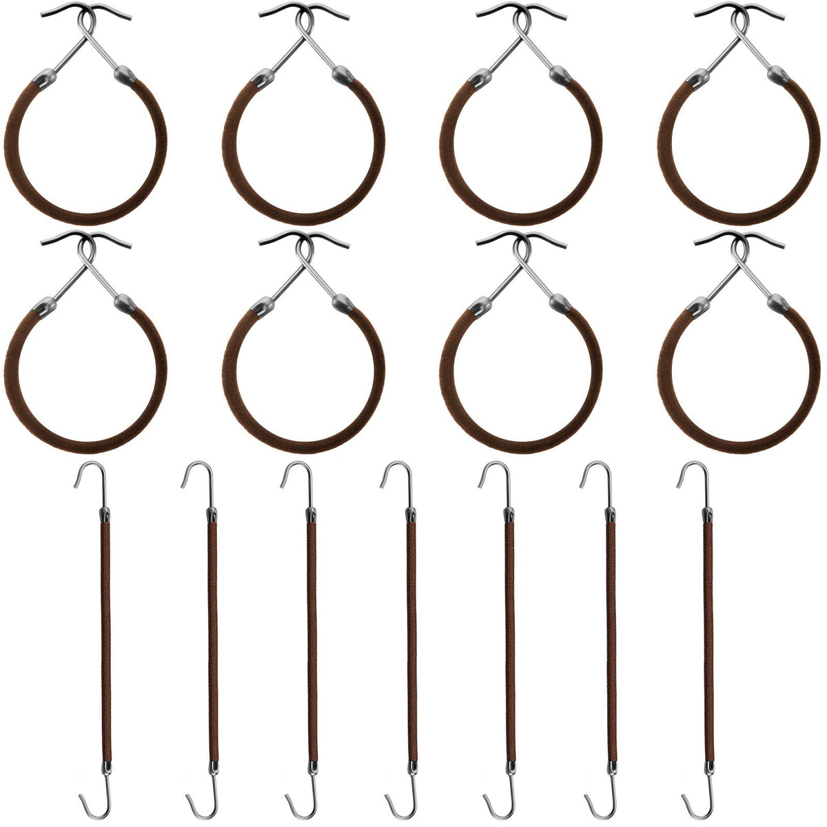 Hotop front pack showing 15 brown elastic hook hair ties and neat presentation
