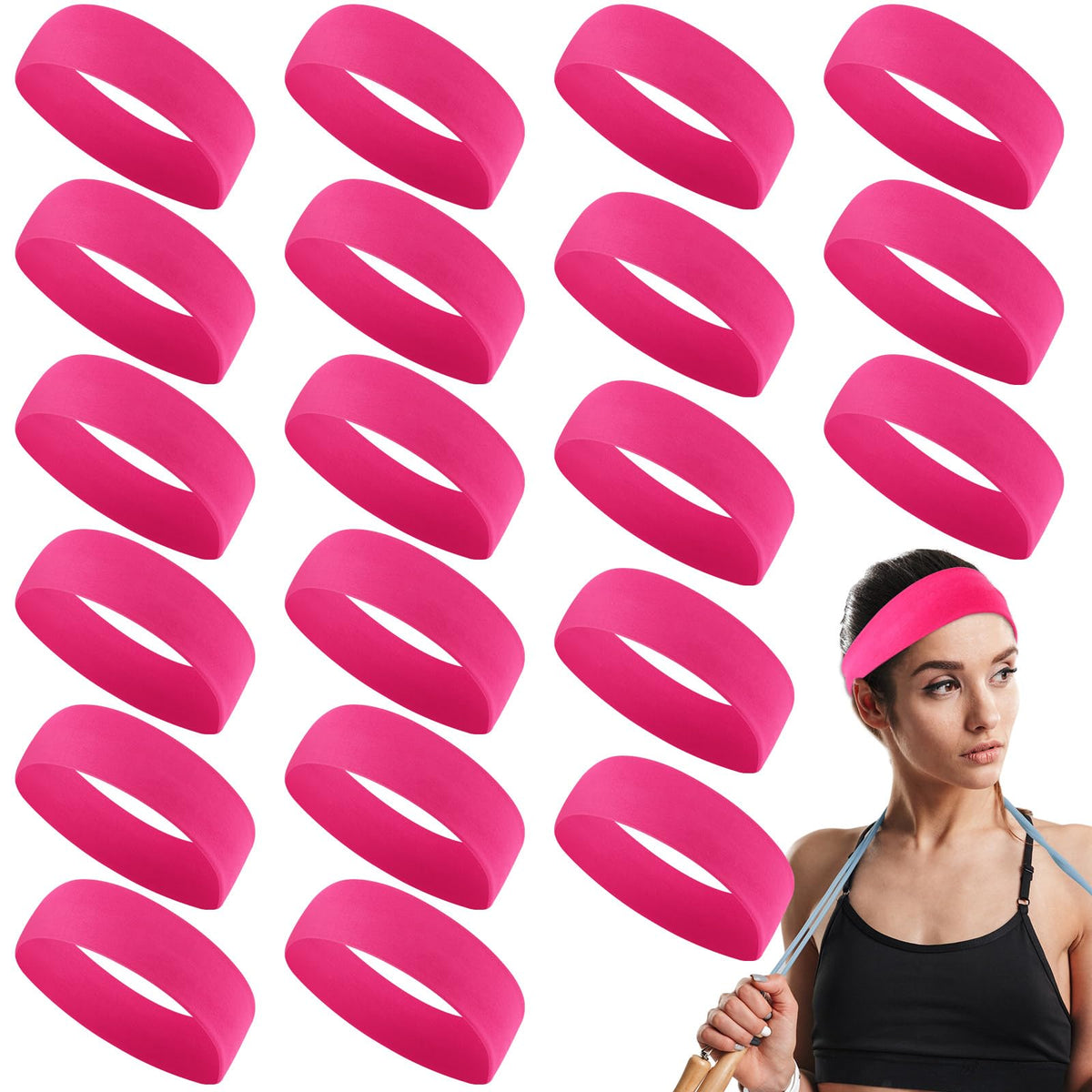 Hotop front view of 20-pack rose red headbands showing bulk value