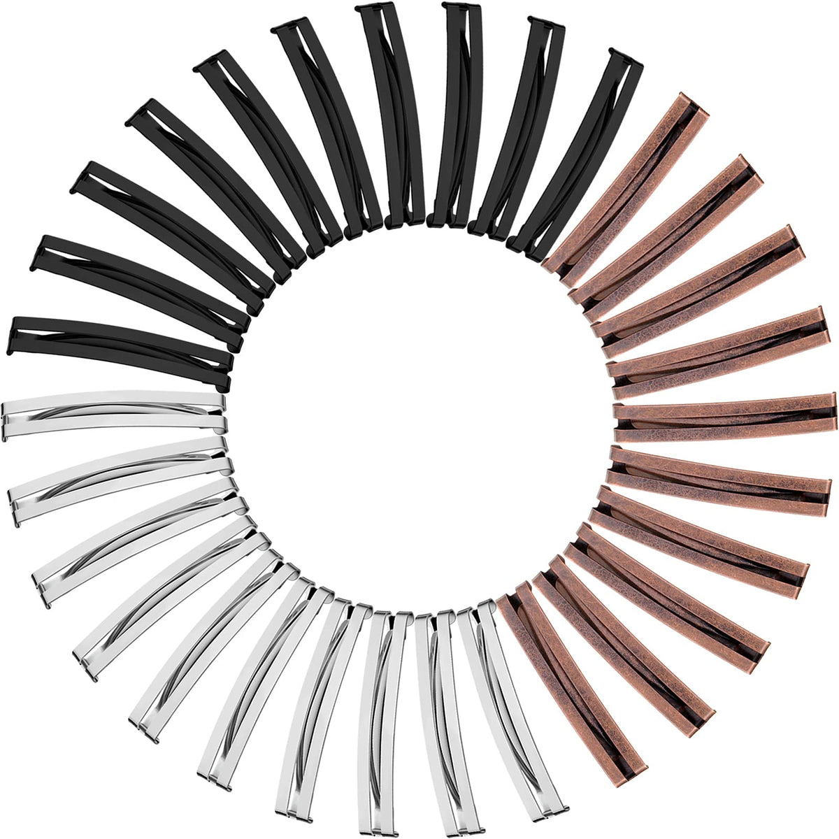 Hotop front view of assorted open center barrettes showing compact design and utility