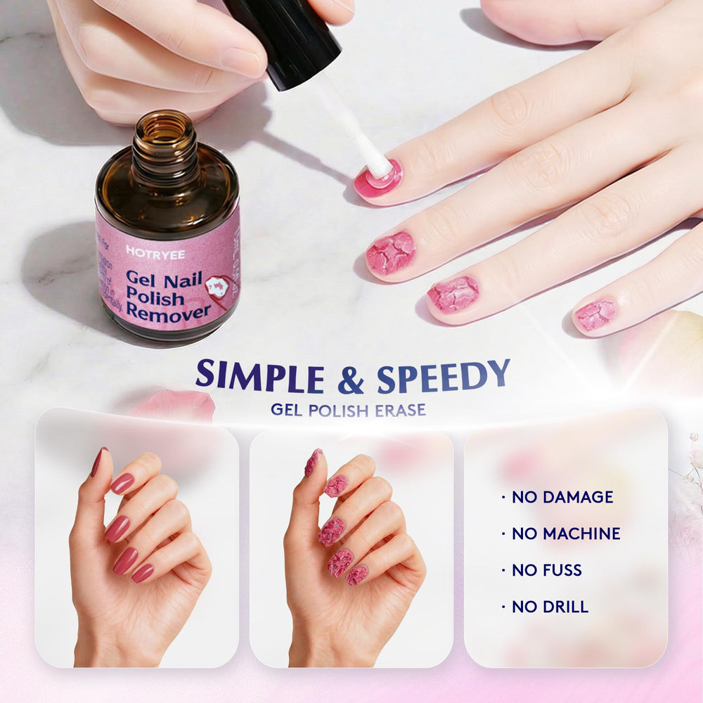 HOTRYEE application on nail close-up showing quick polish bubbling benefit