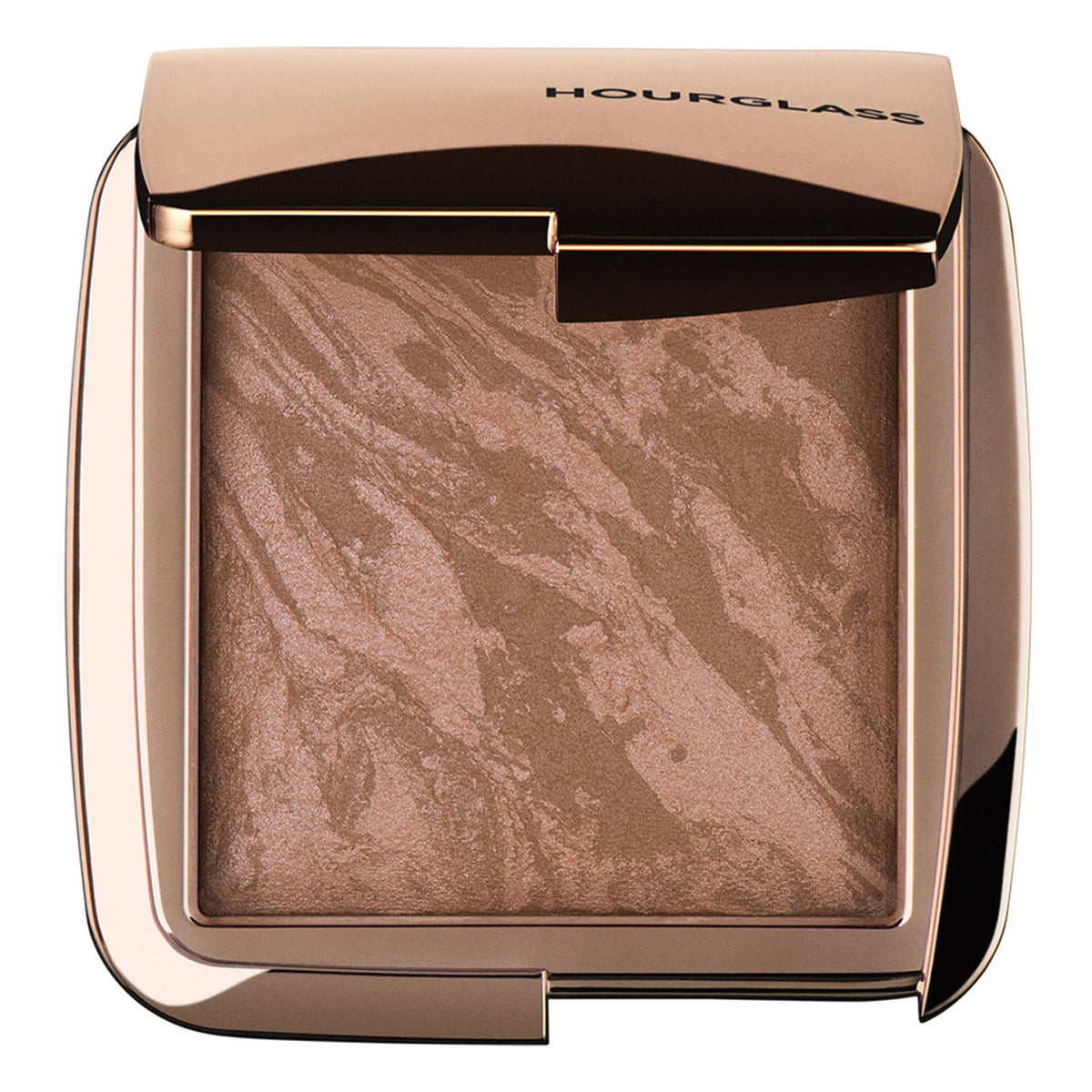 Hourglass compact front view showing sleek packaging and bronzer benefit