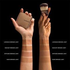Model wearing Hourglass bronzer showing natural sun-kissed dimension