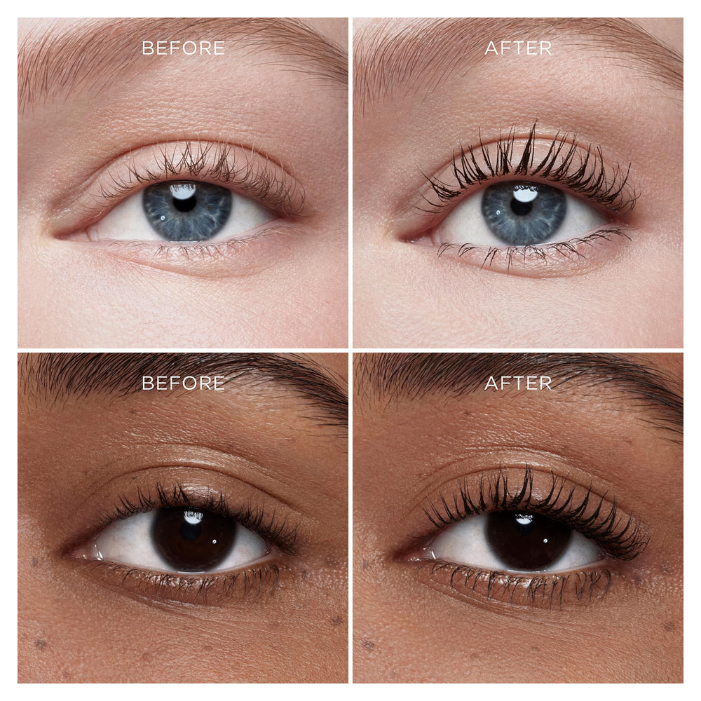 HOURGLASS Unlocked lashes before and after showing dramatic lift and extension