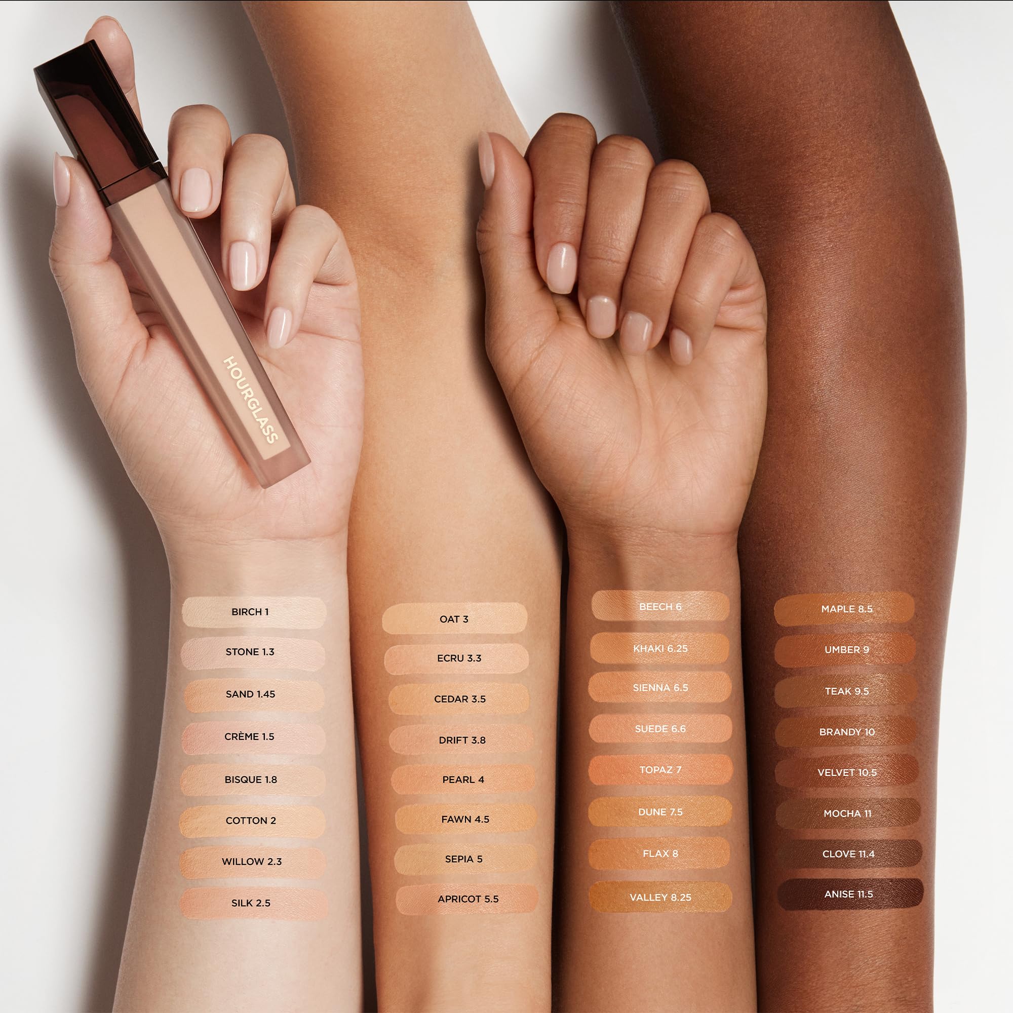 Hourglass Vanish under-eye application illustrating targeted brightening benefit for concealment