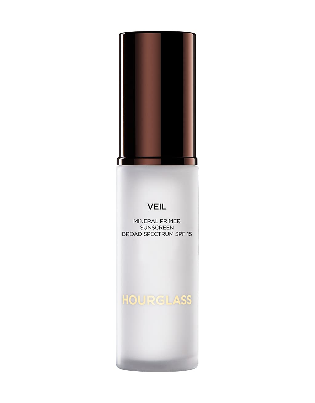 Hourglass Veil Mineral Primer front packaging showing product and brand, communicates refined protection