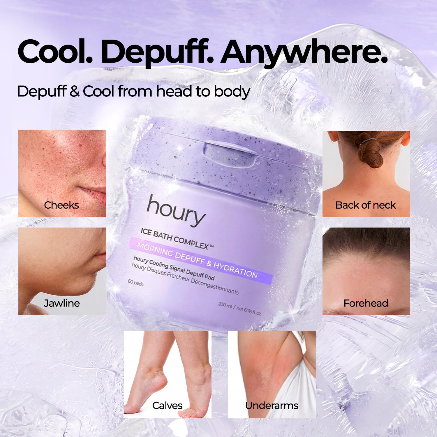 houry label close-up highlighting caffeine and hyaluronic acid blend
