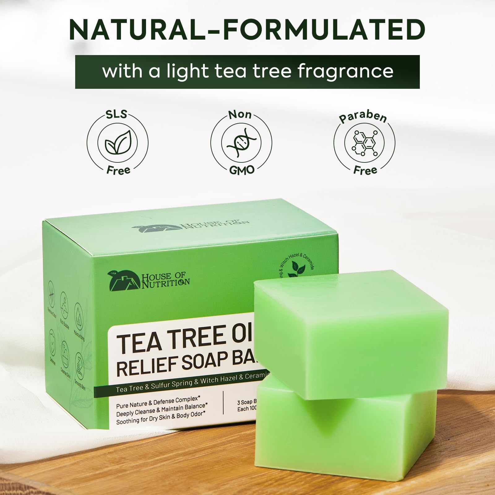 House of Nutrition soap near feet showing antifungal and odor-control benefit