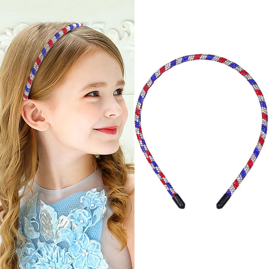 HOXIEYA front view headband showing patriotic blue red rhinestones and bold sparkle