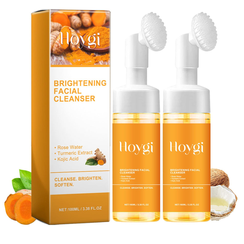 HOYGI front packaging showing cleanser and brush, clear branding benefit