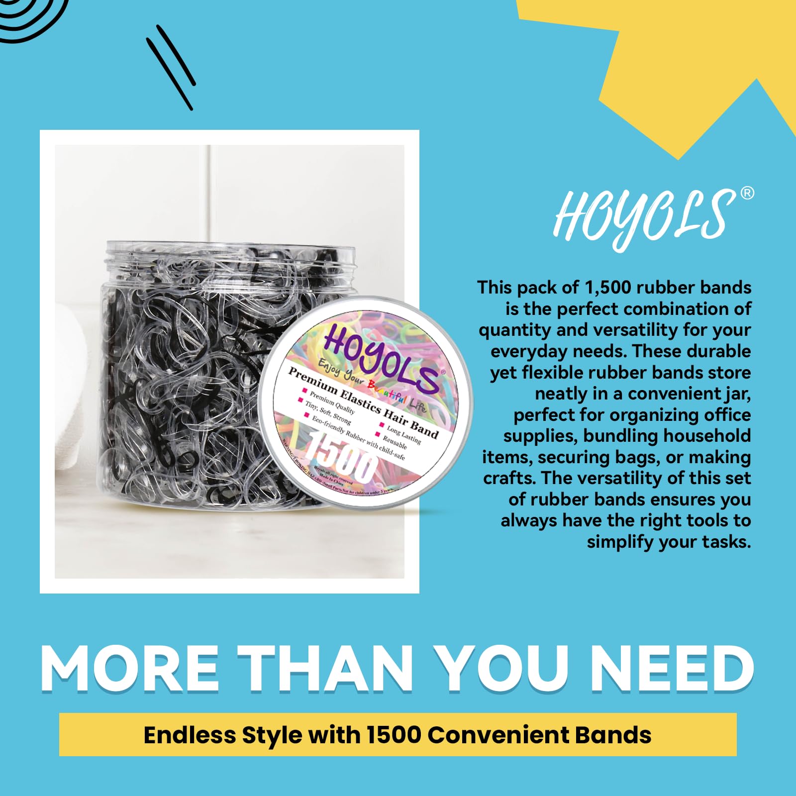 HOYOLS bands in reusable container for neat storage and quick access