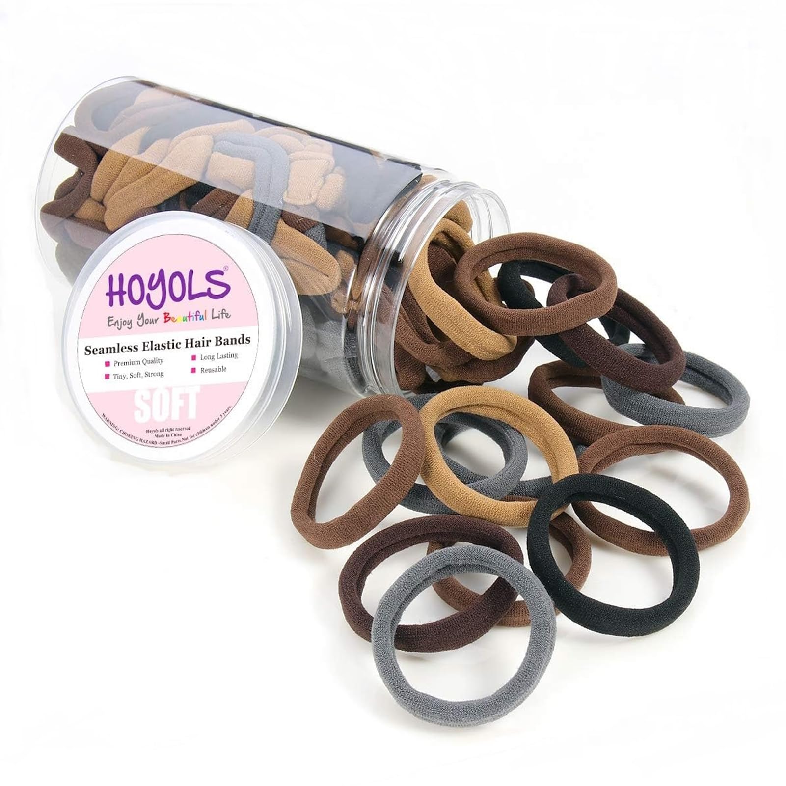 HOYOLS front packaging showing 100-piece brunette brown set and neat stack benefit