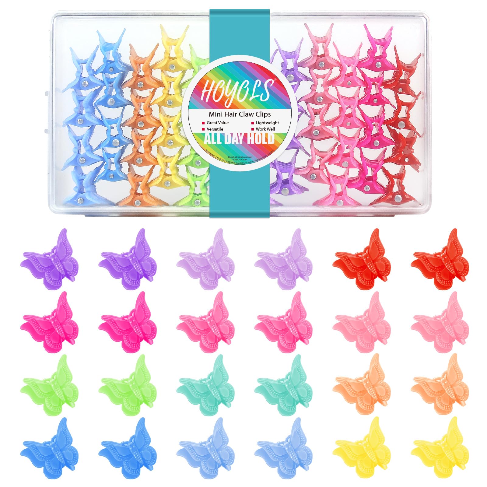 HOYOLS front pack of 48 butterfly clips shows variety and instant styling options