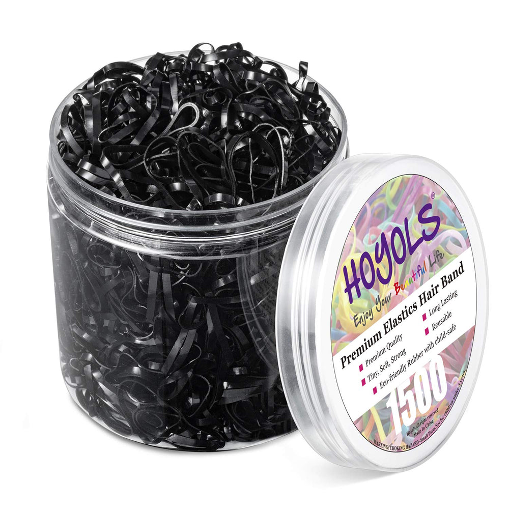 HOYOLS front packaging showing 1500 black mini elastic bands and label benefit