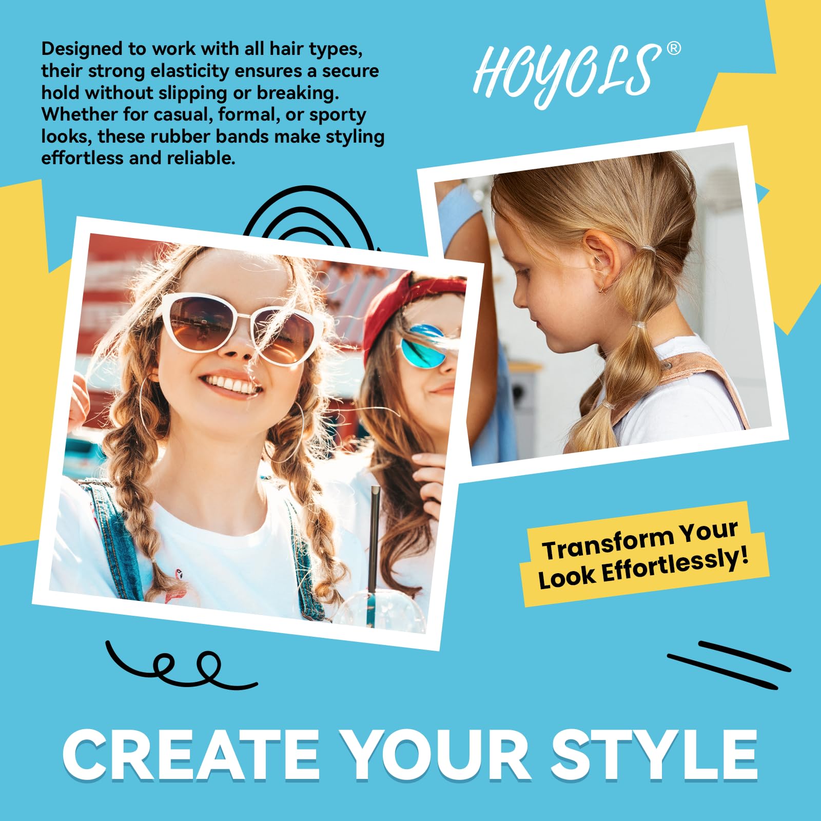 HOYOLS band holding small ponytail showing secure hold without creases