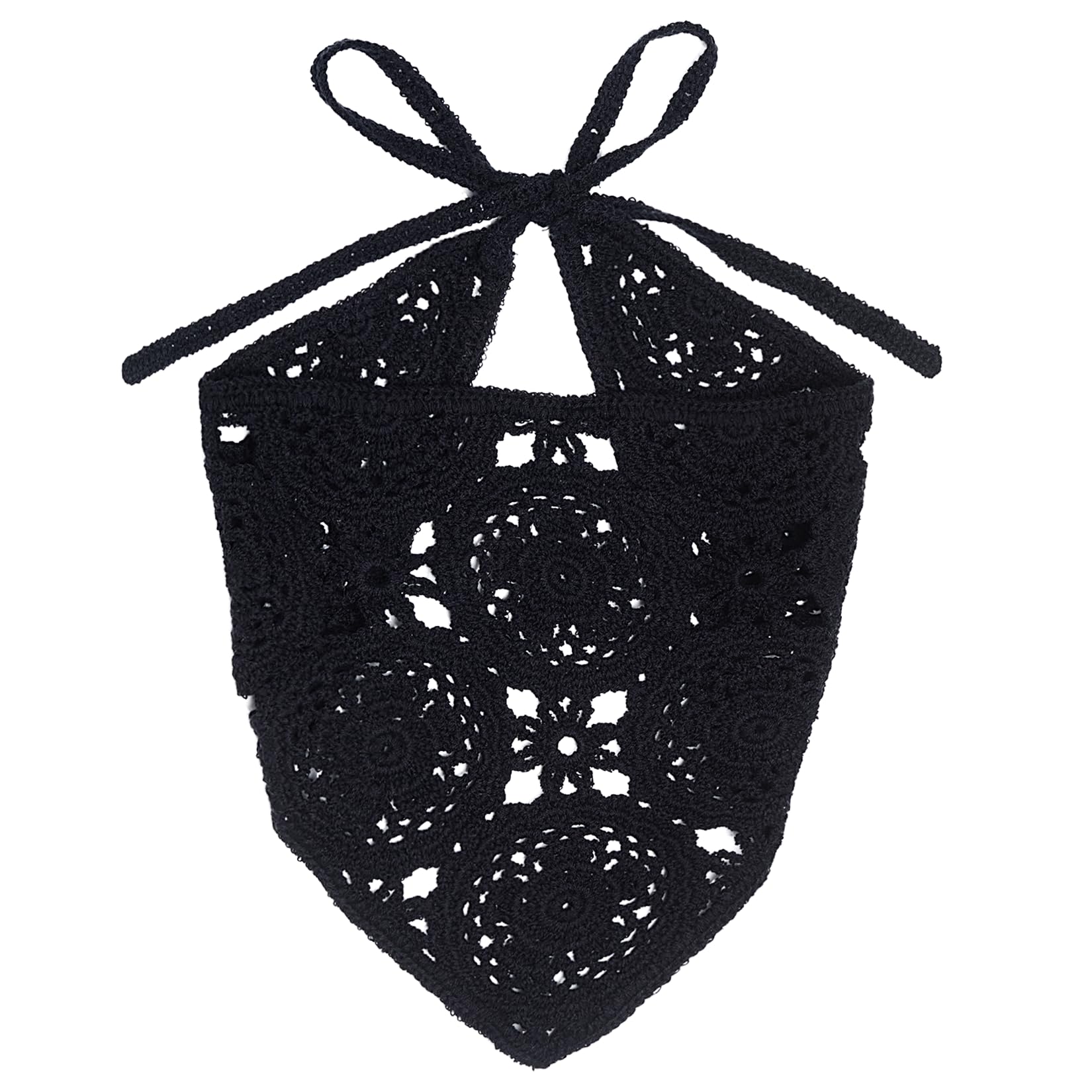 hoyuwak black crochet bandana front view shows stylish fit and coverage