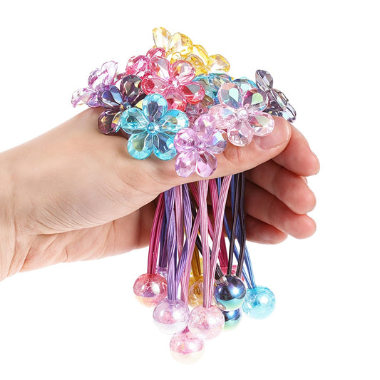 Hpmjz front packaging showing 12 colorful bead hair ties and convenience