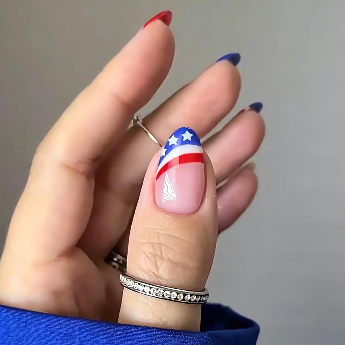 HPYFOI close-up of American flag nail artwork highlighting festive detail