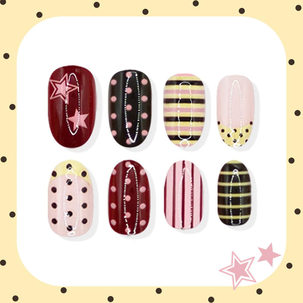 HPYFOI close-up of stripe and star nails showing pattern detail and quality finish