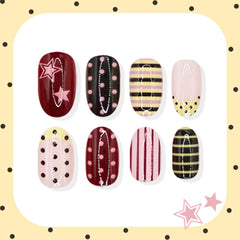 HPYFOI close-up of stripe and star nails showing pattern detail and quality finish