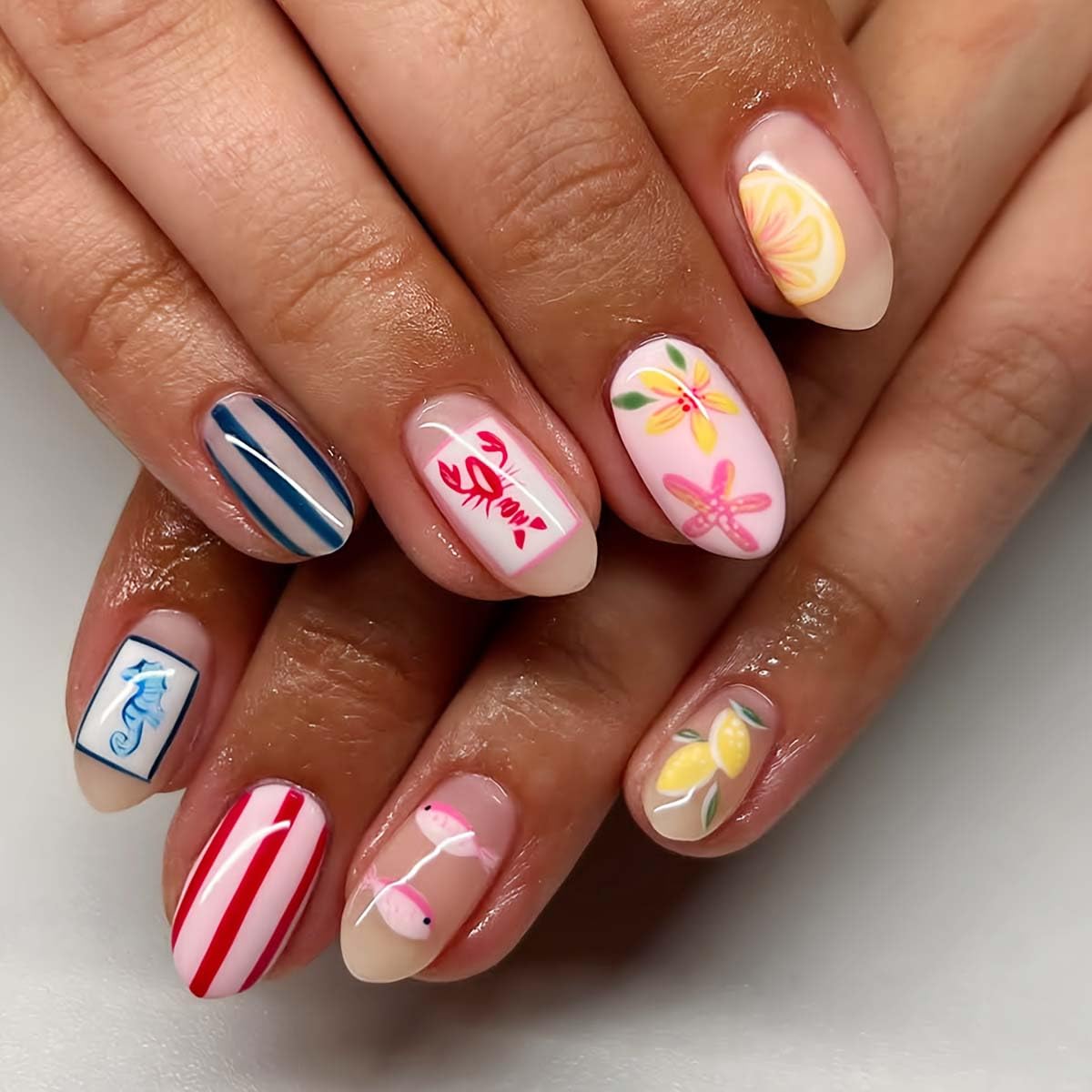 HPYFOI close-up lemon and flower nail detail highlighting playful summer style