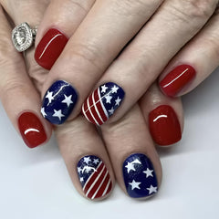 HPYFOI front packaging showing 24-piece patriotic nail kit for easy styling