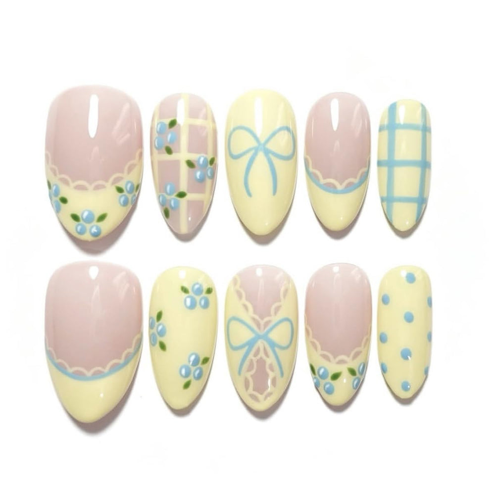 HPYFOI front packaging showing butter yellow press-on nails set and benefits