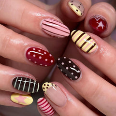 HPYFOI front packaging showing 24 short oval press-on nails and colors for instant style
