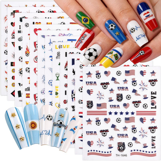HPYFOI front packaging showing all 12 soccer nail decal sheets and benefits
