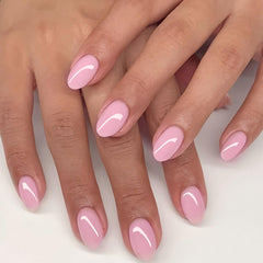 HPYFOI front packaging showing soft pink press-on nails and included tools for easy wear