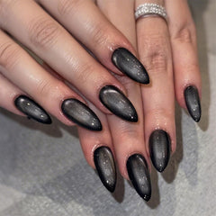 HPYFOI front set of black press-on nails shows full design and ready-to-wear convenience