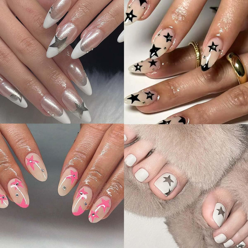 HPYFOI flatlay with tools and sheets illustrating easy at-home nail art