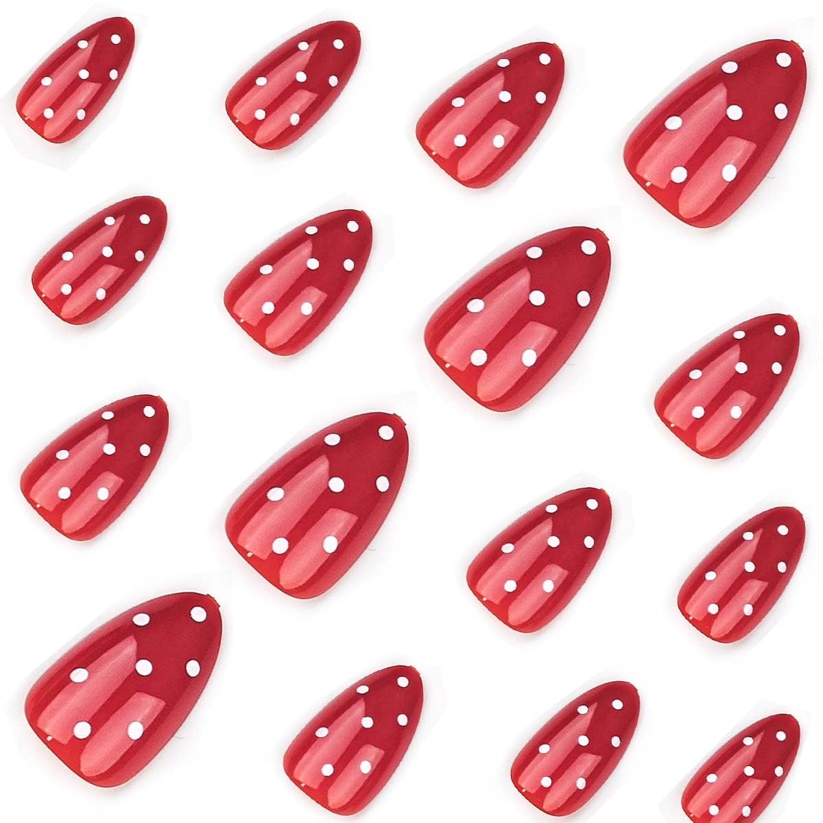 HPYFOI arranged set of 24 short almond nails showing full-coverage sizes for variety